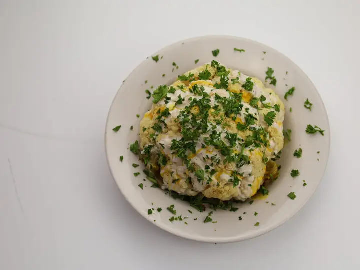 Roasted Cauliflower in Tahini & Parsley